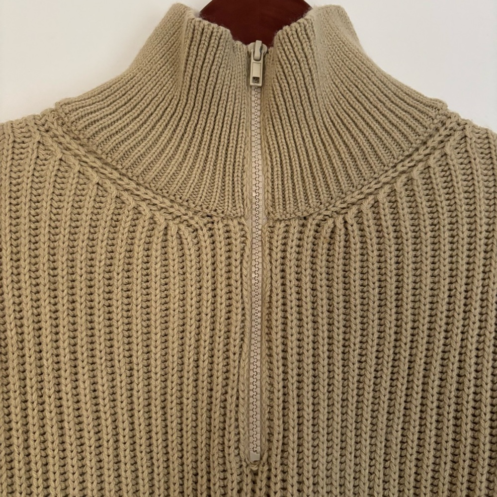 NA-KD | Tan Cozy Slouchy Oversized Neutral Chic Half Zip Knit Sweater | Size M - Picture 4 of 7